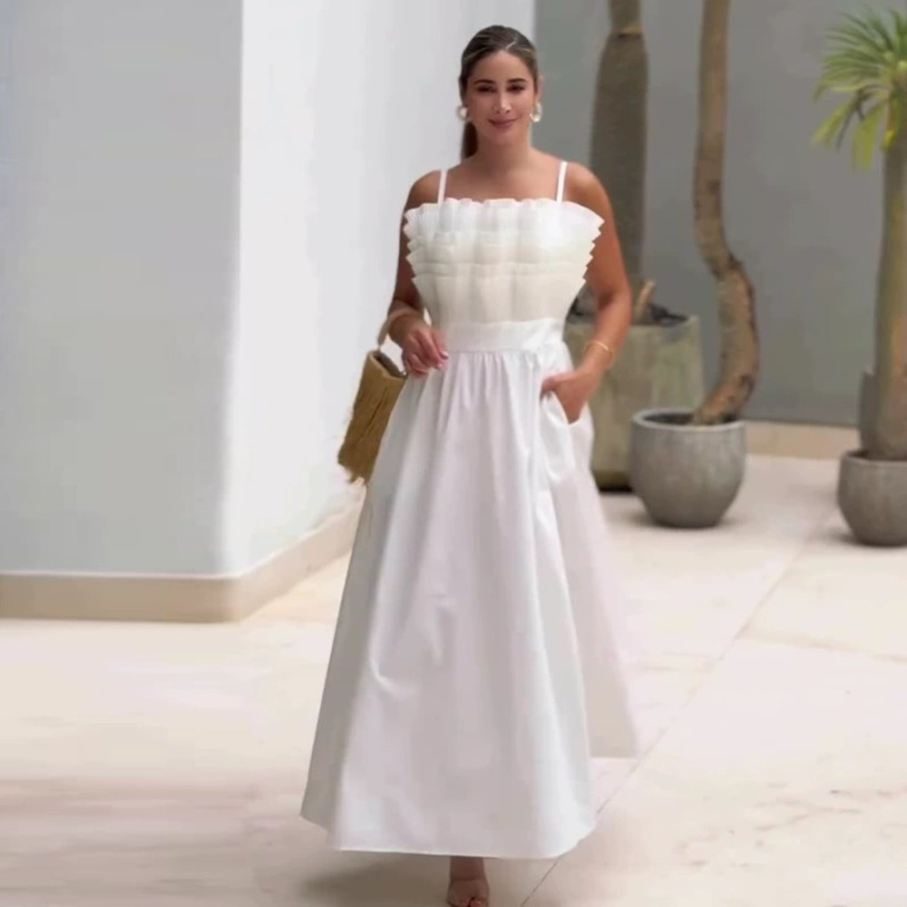 Forever 21 Summer Spaghetti Strap Elegant Waist Defining White Dress